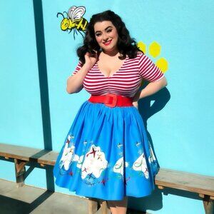 Pinup Couture Jenny Skirt in Mary Blair Planes Boarder Print Pinup Girl 2X BNWT